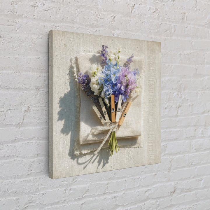 Clothespin Bouquet in Folk Art Style Framed Canvas Print, Laundry Room Art, Whimsical Art, Living Room Decor, Fine Art, Clean, LRA-1x1-68