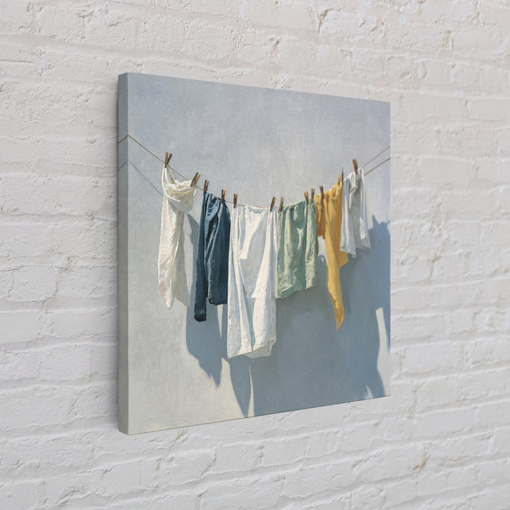 Clothesline with White Linens Blowing in Sunshine Canvas Print, Laundry Room Art, Art Print, Living Room Decor, Clean, LRA-1x1-73
