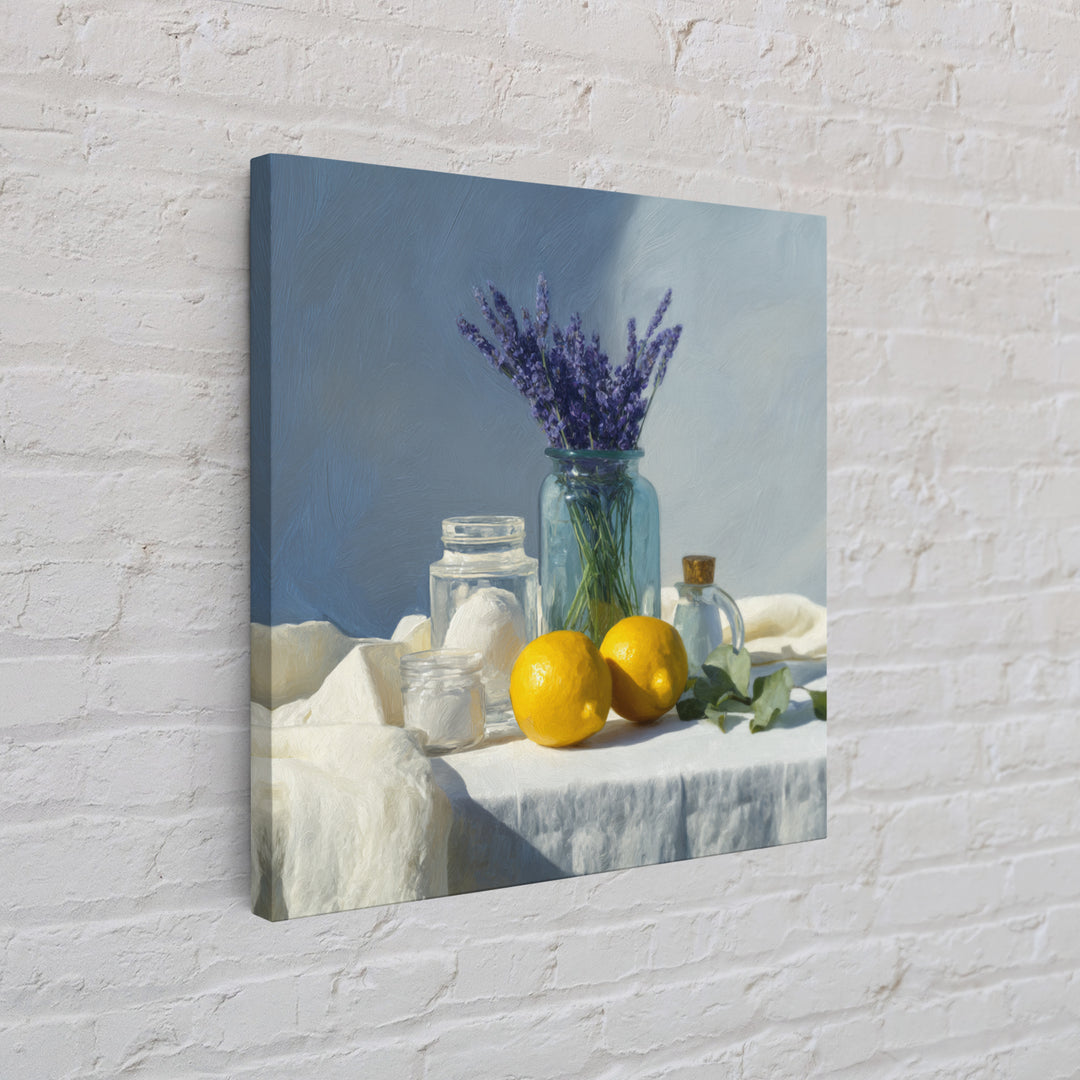 Lemon and Clean Linen Still Life Canvas Print, Laundry Room Art, Modern Decor, Living Room Decor, Abstract Art, Clean, LRA-1x1-75