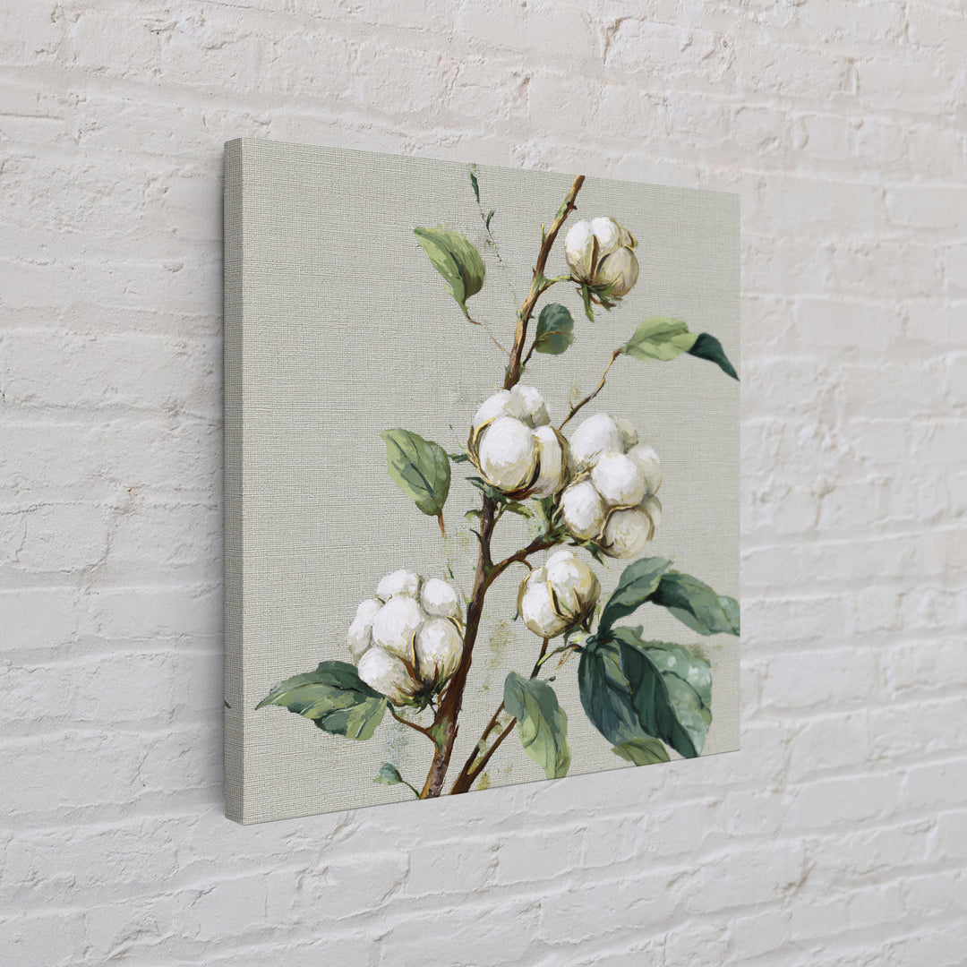 Fresh Cotton Branch Botanical Study Framed Canvas Print, Laundry Room Art, Fine Art Print, Living Room Decor, Fine Art, Clean, LRA-1x1-79