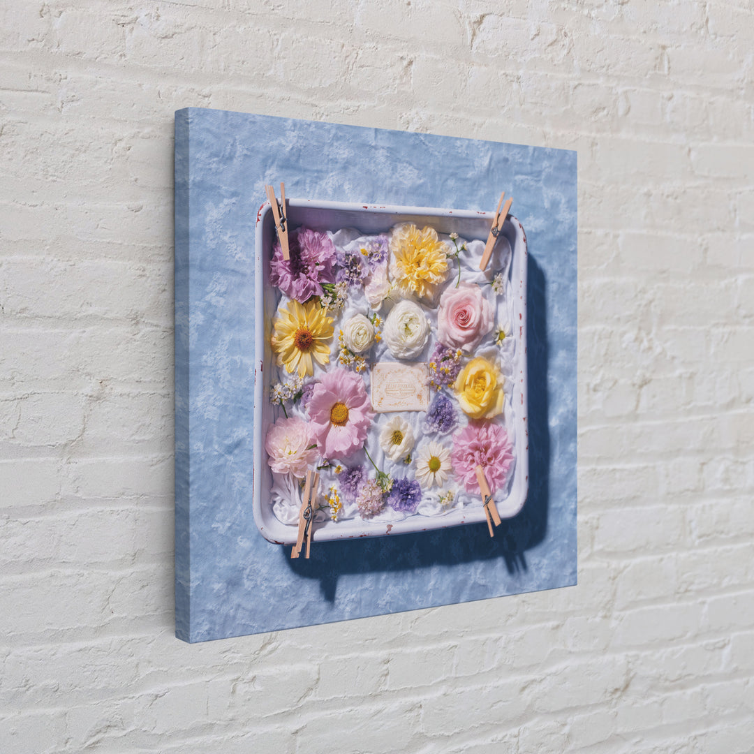 Old Enamel Basin Filled Framed Canvas Print, Laundry Room Art, Digital Print, Living Room Decor, Oil Painting, Clean, LRA-1x1-8