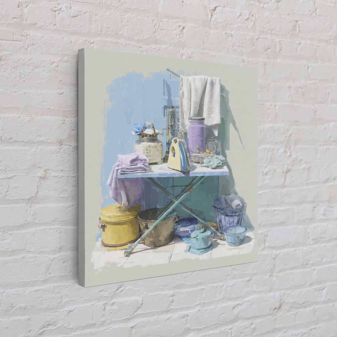 Retro Iron Illustration Canvas Print, Laundry Room Art, Textured Painting, Living Room Decor, Fine Art, Clean, New Home Gift, LRA-1x1-81