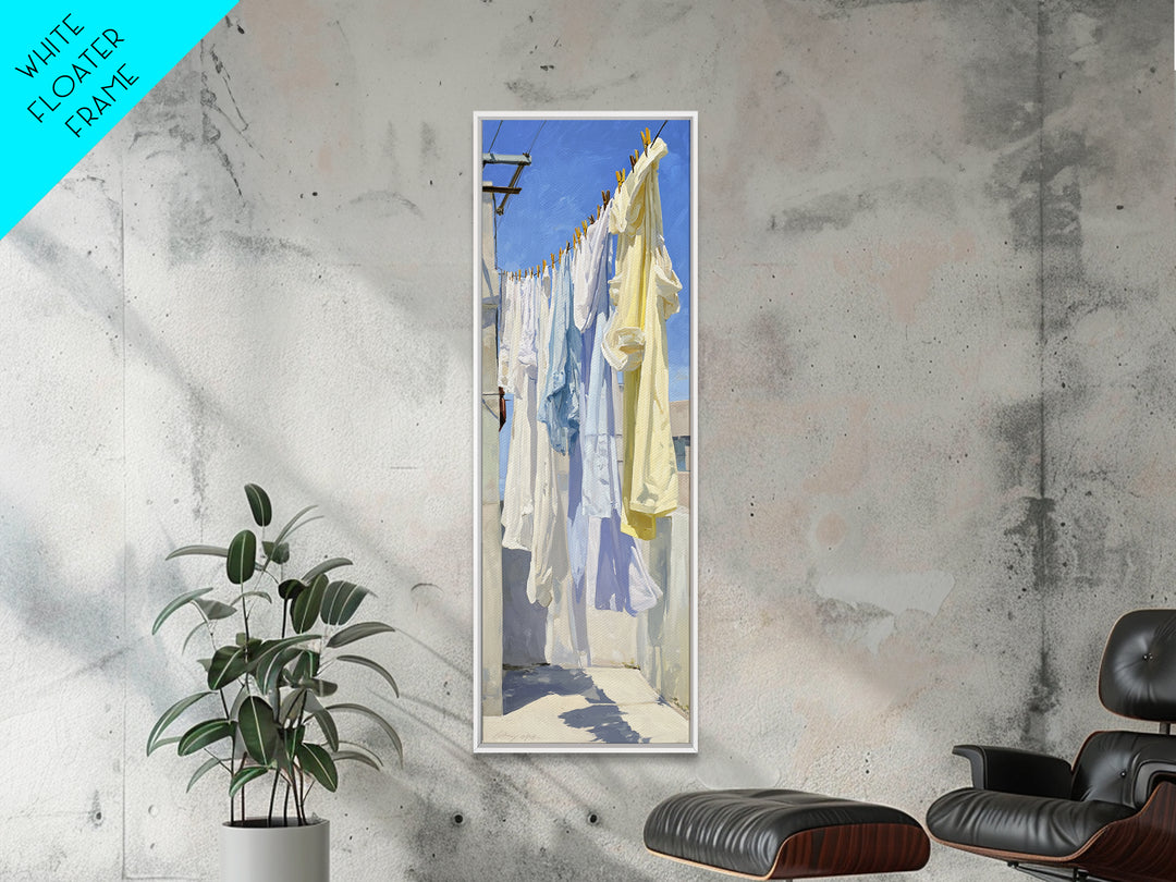 Clothesline with White Linens Blowing in Sunshine Canvas Print, Laundry Room Art, Statement Artwork, Living Room Decor, Clean, LRA-1x3-13