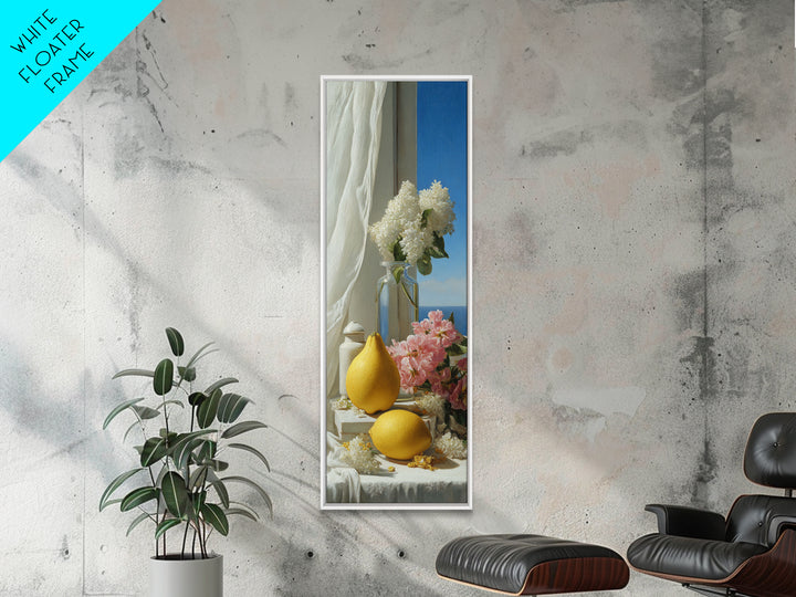 Lemon and Clean Linen Still Life Framed Canvas Print, Laundry Room Art, Wall Decor, Living Room Decor, Fine Art, Clean, LRA-1x3-15