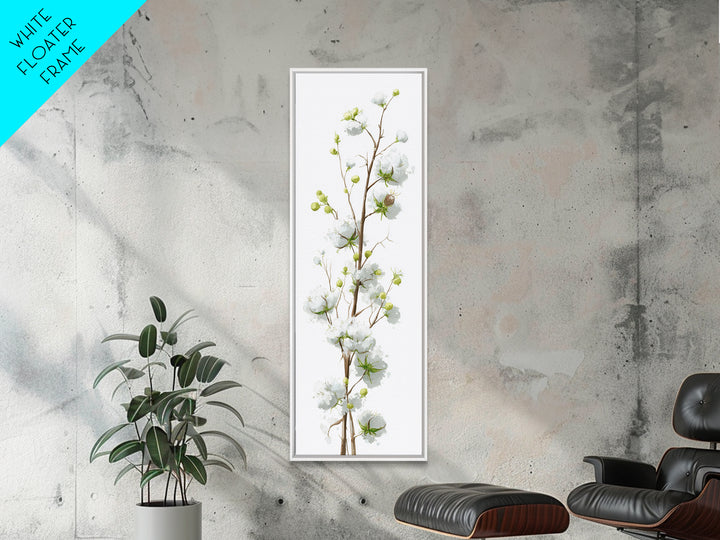 Fresh Cotton Branch Botanical Study Framed Canvas Print, Laundry Room Art, Painting, Living Room Decor, Oil Painting, Clean, LRA-1x3-19