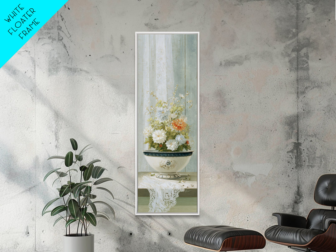 Old Enamel Basin Filled Framed Canvas Print, Laundry Room Art, Luxury Decor, Living Room Decor, Clean, Digital Wall Art, LRA-1x3-20