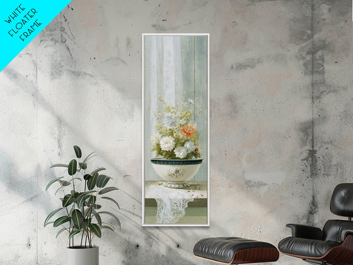 Old Enamel Basin Filled Framed Canvas Print, Laundry Room Art, Luxury Decor, Living Room Decor, Clean, Digital Wall Art, LRA-1x3-20
