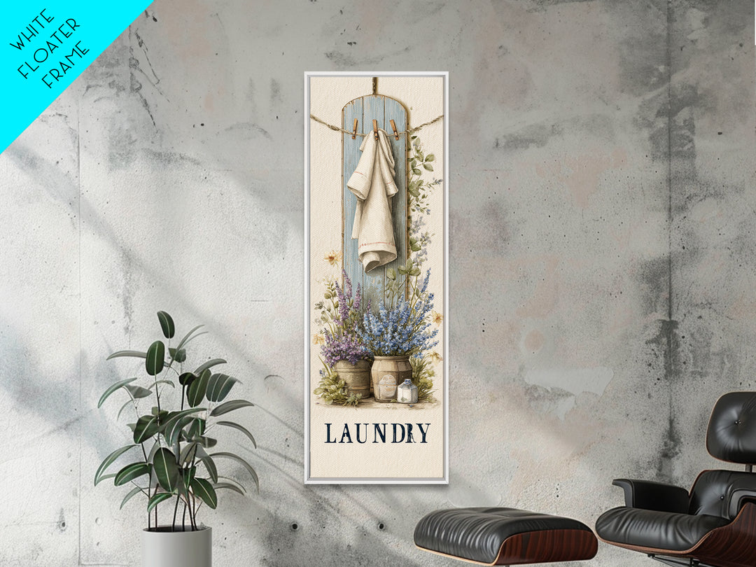 Farmhouse Laundry Sign Ornament Without Words Framed Canvas Print, Laundry Room Art, Oil Painting, Living Room Decor, Clean, LRA-1x3-31
