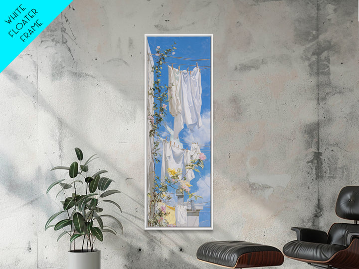 Clothesline with White Linens Blowing in Sunshine Canvas Print, Laundry Room Art, Statement Artwork, Living Room Decor, Clean, LRA-1x3-37