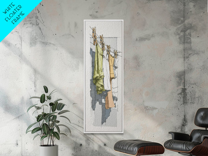 Simple Line Drawing of Hanging Laundry Framed Canvas Print, Laundry Room Art, Fine Art Print, Living Room Decor, Clean, LRA-1x3-4