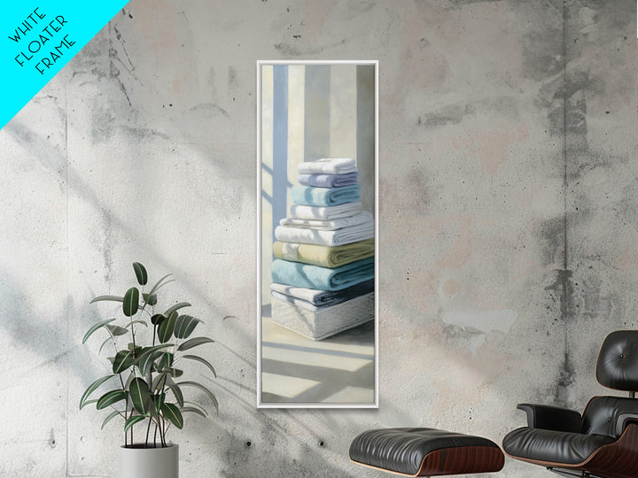 Basket of Folded Towels Framed Canvas Print, Laundry Room Art, Digital Art Print, Living Room Decor, Fine Art, Clean, LRA-1x3-50