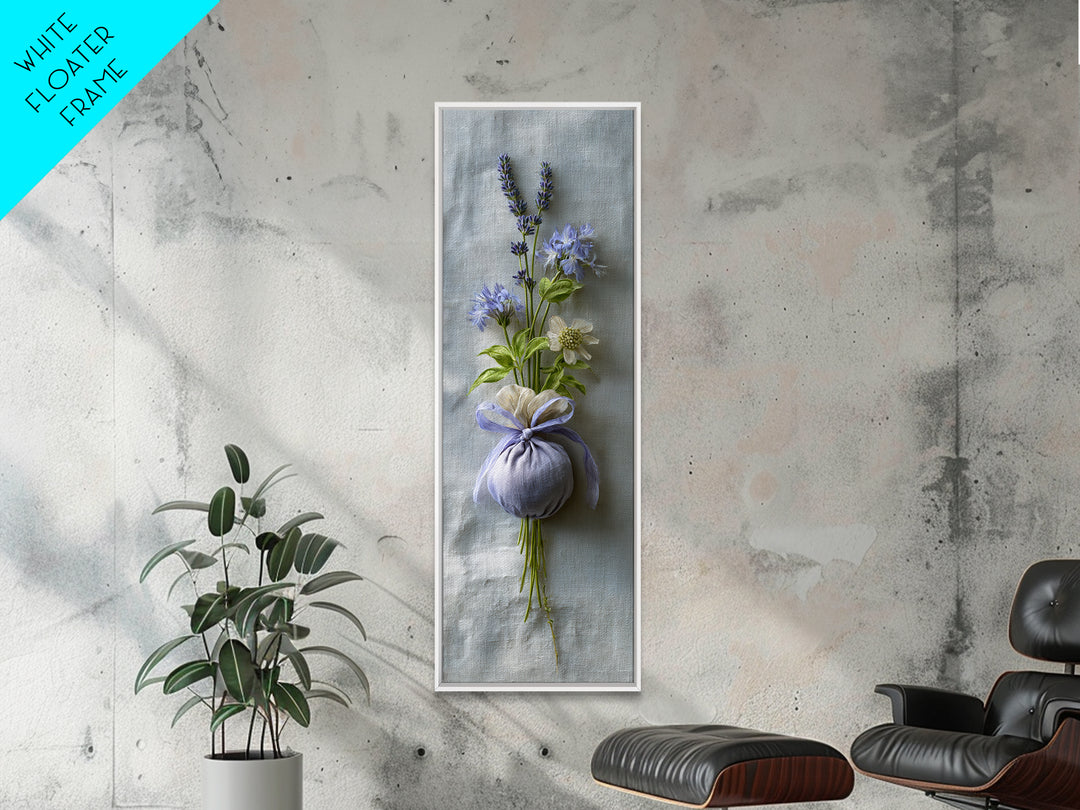 Lavender Sachet and Ribbon Still Life Framed Canvas Print, Laundry Room Art, Modern Decor, Living Room Decor, Fine Art, Clean, LRA-1x3-53