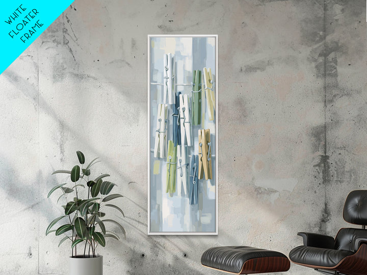 Cheerful Clothespins Arranged as Pattern Framed Canvas Print, Laundry Room Art, Printable Art, Living Room Decor, Clean, LRA-1x3-64