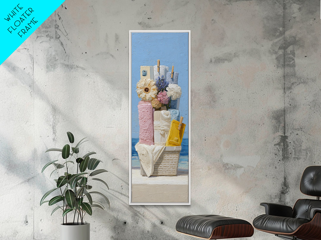Basket of Folded Towels Framed Canvas Print, Laundry Room Art, Digital Art Print, Living Room Decor, Fine Art, Clean, LRA-1x3-74