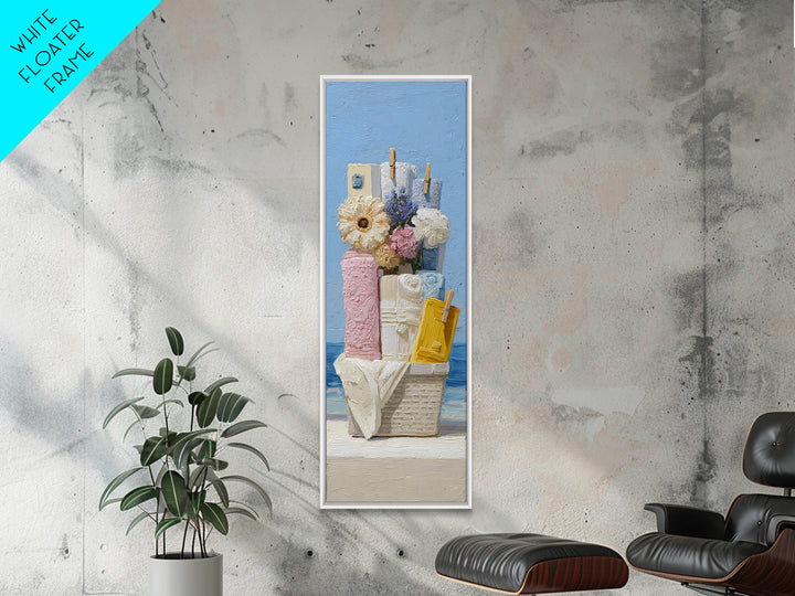Basket of Folded Towels Framed Canvas Print, Laundry Room Art, Digital Art Print, Living Room Decor, Fine Art, Clean, LRA-1x3-74