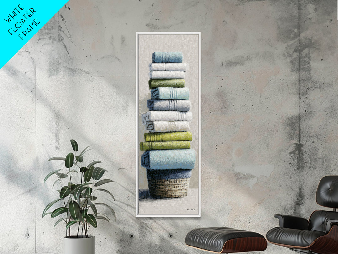 Basket of Folded Towels Canvas Print, Laundry Room Art, Statement Artwork, Living Room Decor, Fine Art, Clean, Digital Art, LRA-1x3-98