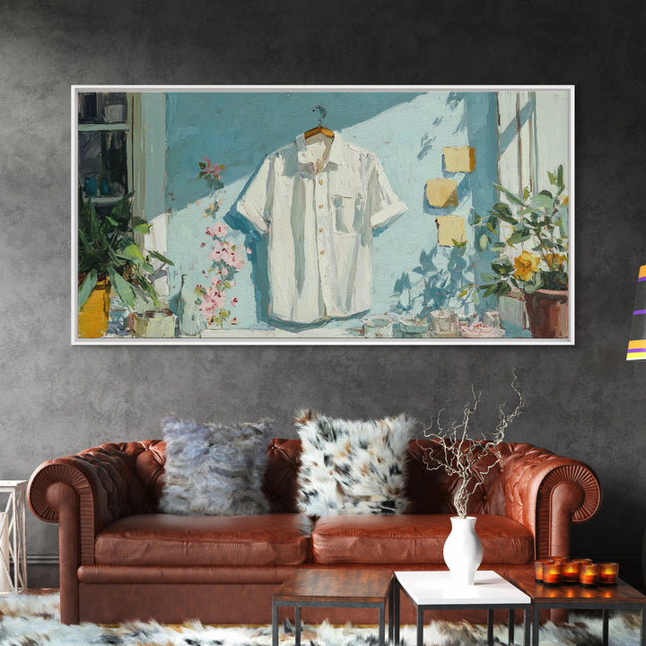 White Shirt on Hanger Canvas Print, Laundry Room Art, Contemporary Art, Living Room Decor, Fine Art, Clean, Farmhouse Decor, LRA-2x1-17
