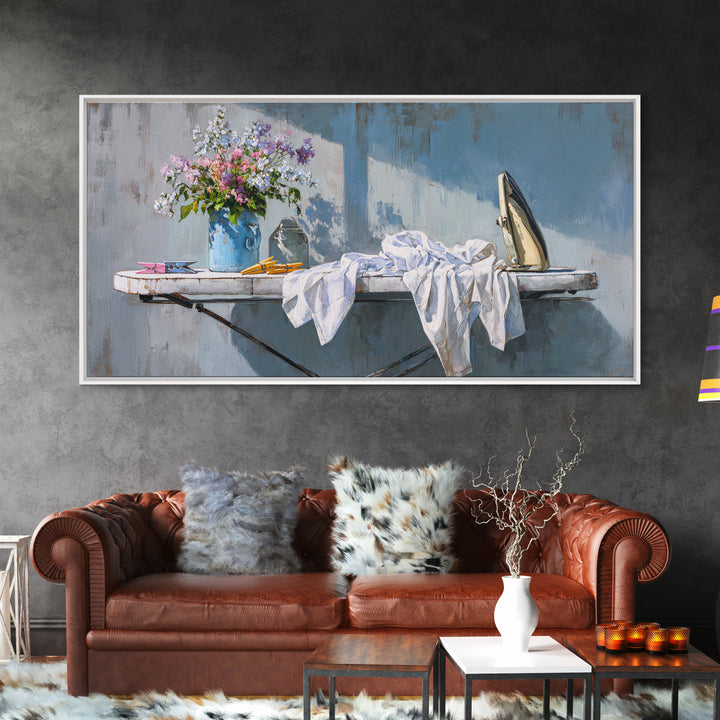 Ironing Board Still Life Framed Canvas Print, Laundry Room Art, Statement Artwork, Living Room Decor, Fine Art, Clean, LRA-2x1-20