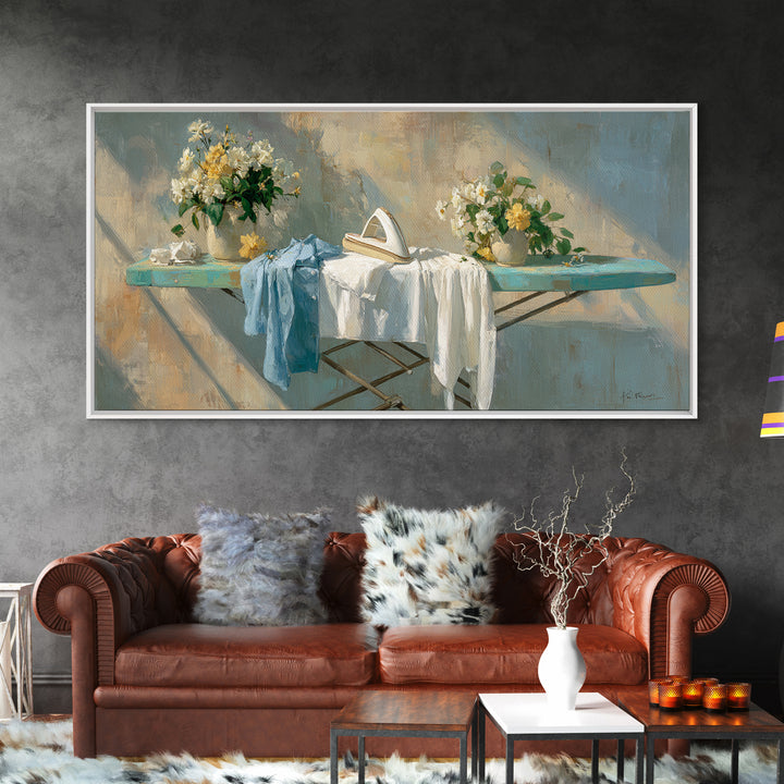 Ironing Board Still Life Canvas Print, Laundry Room Art, Textured Painting, Living Room Decor, Fine Art, Clean, New Home Gift, LRA-2x1-44