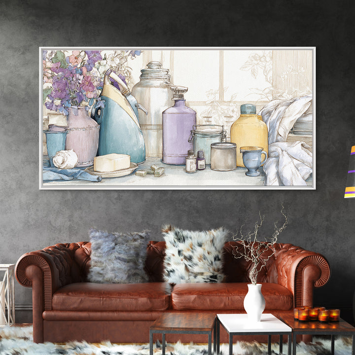 Retro Iron Illustration Canvas Print, Laundry Room Art, Digital Print, Living Room Decor, Oil Painting, Clean, Custom Wall Art, LRA-2x1-53