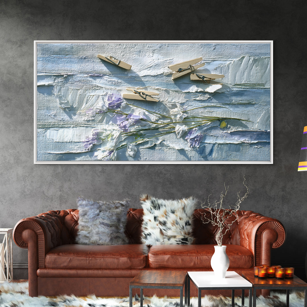 Linen Texture Abstract Framed Canvas Print, Laundry Room Art, Oil Painting, Living Room Decor, Abstract Art, Clean, LRA-2x1-56