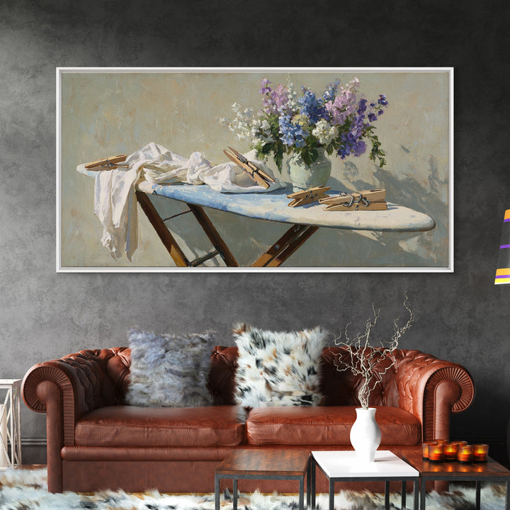 Ironing Board Still Life Canvas Print, Laundry Room Art, Living Room Decor, Watercolor Art, Clean, Custom Wall Art, LRA-2x1-68