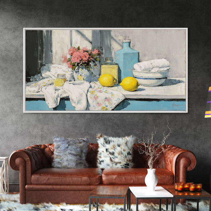 Lemon and Clean Linen Still Life Canvas Print, Laundry Room Art, Downloadable Art, Living Room Decor, Fine Art, Clean, LRA-2x1-71