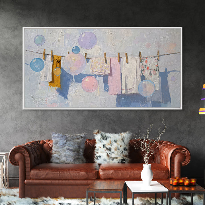 Soap Bubbles Rendered as Playful Abstract Circles Canvas Print, Laundry Room Art, Printable Wall Art, Living Room Decor, Clean, LRA-2x1-74