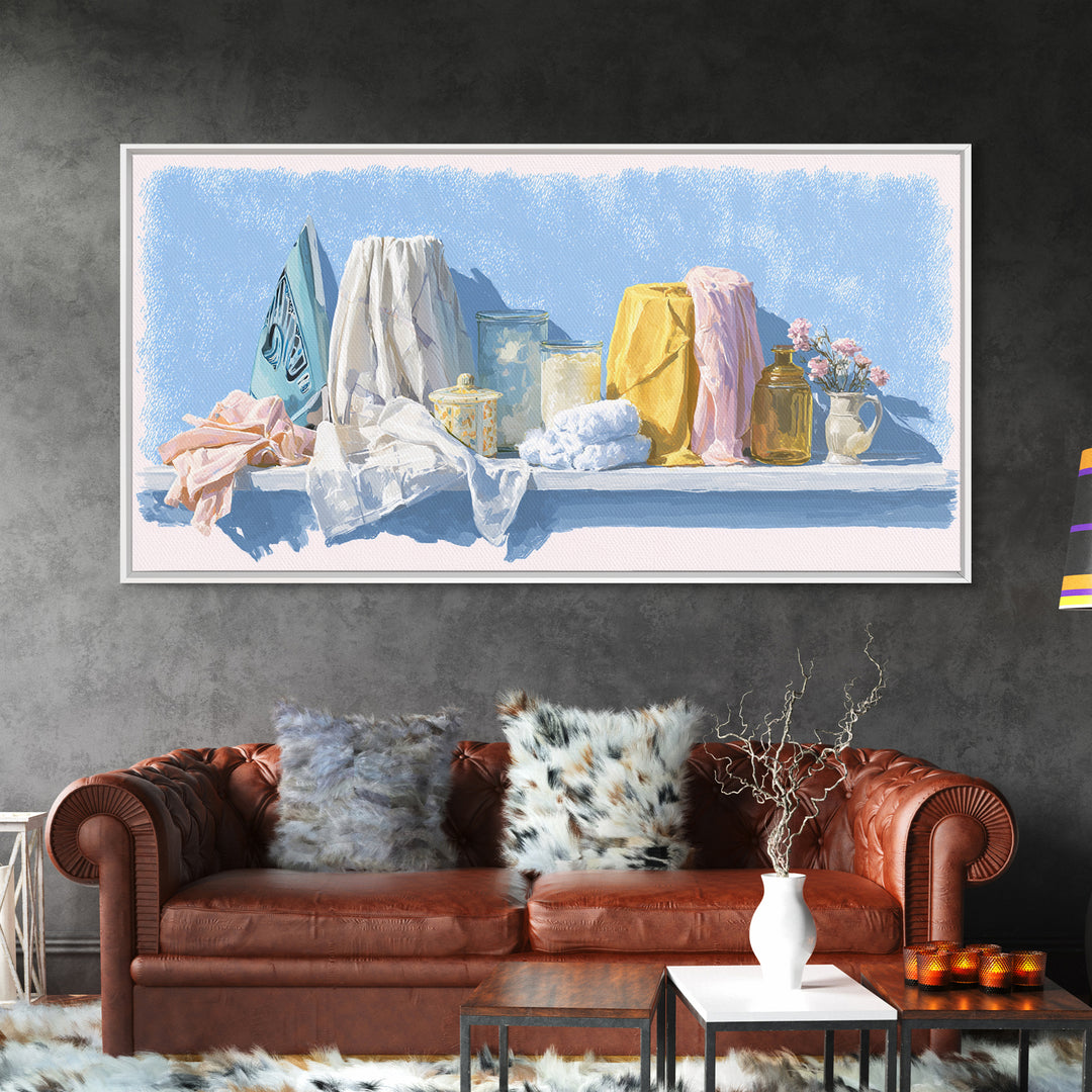 Retro Iron Illustration Canvas Print, Laundry Room Art, Digital Print, Living Room Decor, Oil Painting, Clean, Custom Wall Art, LRA-2x1-77