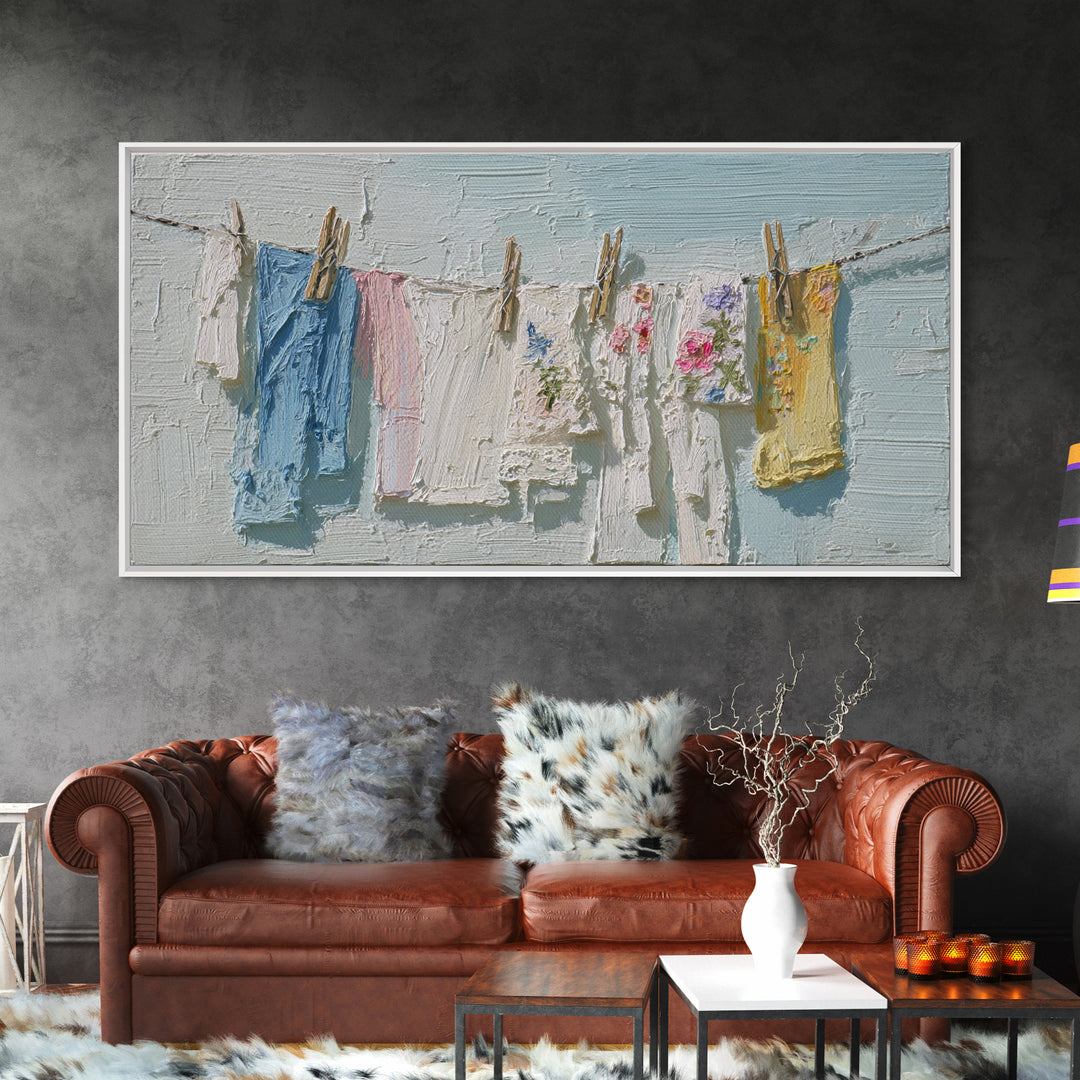 Linen Texture Abstract Framed Canvas Print, Laundry Room Art, Luxury Decor, Living Room Decor, Abstract Art, Clean, LRA-2x1-8