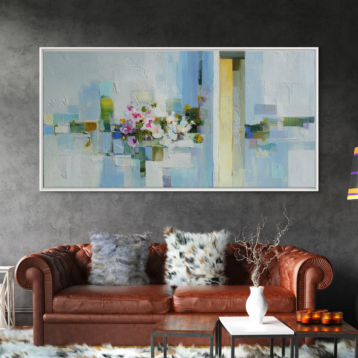 Linen Texture Abstract Framed Canvas Print, Laundry Room Art, Retro Wall Art, Living Room Decor, Clean, Digital Art Print, LRA-2x1-80
