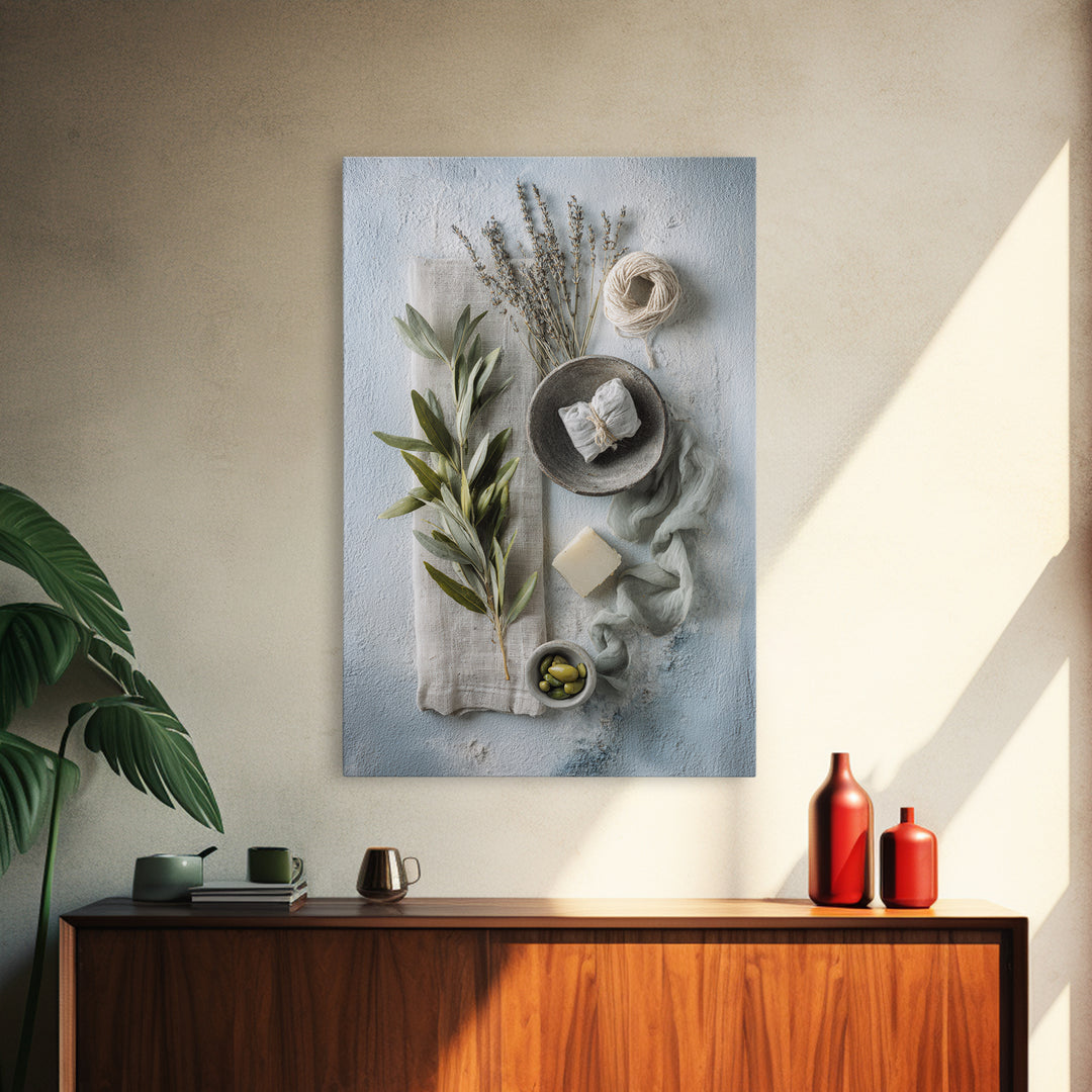 Lavender Sachet and Ribbon Still Life Framed Canvas Print, Laundry Room Art, Home Decor, Living Room Decor, Fine Art, Clean, LRA-2x3-1