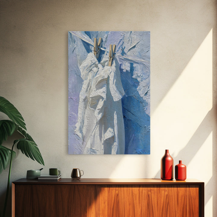 Linen Texture Abstract Framed Canvas Print, Laundry Room Art, Digital Art Print, Living Room Decor, Abstract Art, Clean, LRA-2x3-44