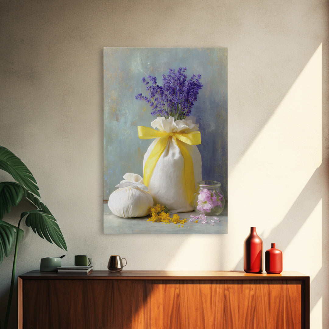 Lavender Sachet and Ribbon Still Life Canvas Print, Laundry Room Art, Digital Wall Art, Living Room Decor, Fine Art, Clean, LRA-2x3-49