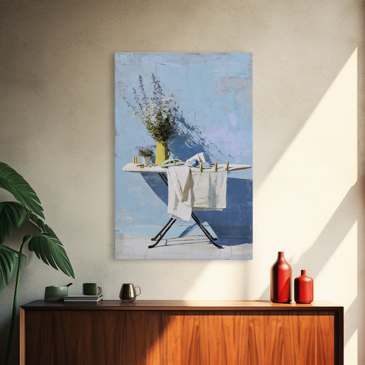Ironing Board Still Life Framed Canvas Print, Laundry Room Art, Neutral Decor, Living Room Decor, Fine Art, Clean, Home Decor, LRA-2x3-56