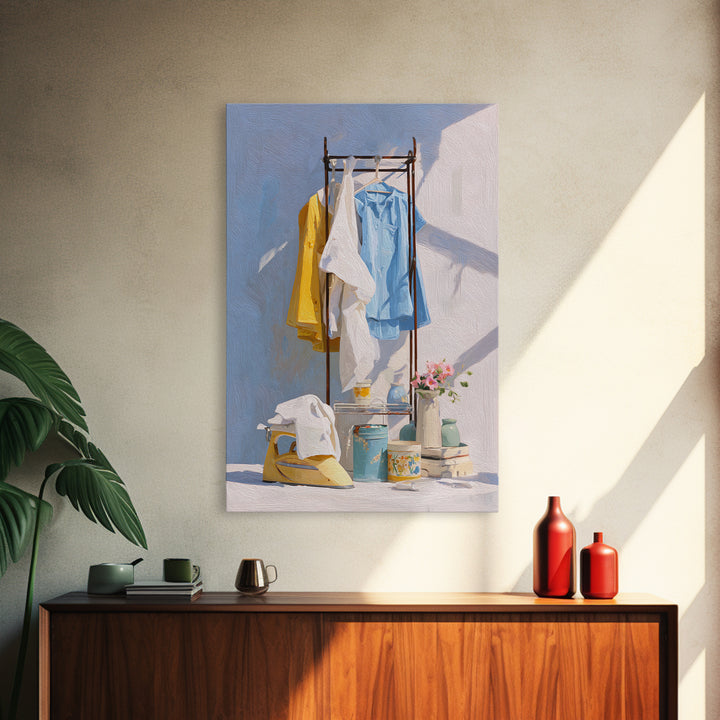 Retro Iron Illustration Canvas Print, Laundry Room Art, Printable Art, Living Room Decor, Fine Art, Clean, Whimsical Art, LRA-2x3-65