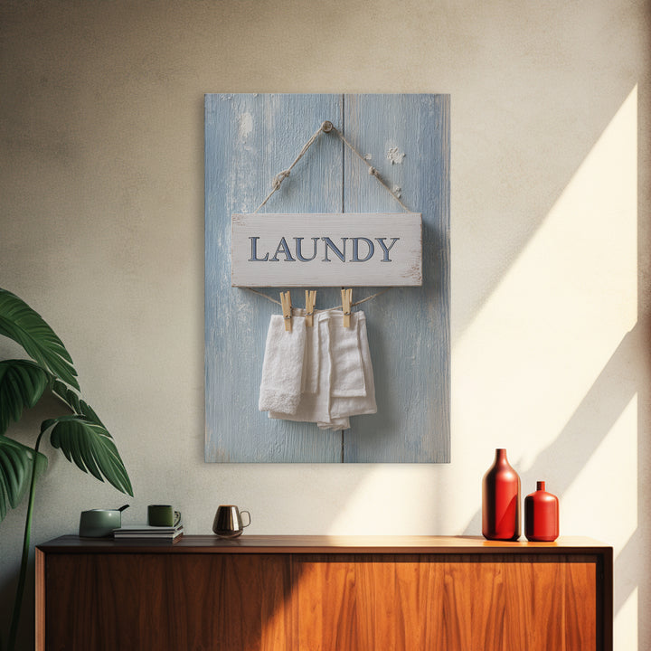 Farmhouse Laundry Sign Ornament Without Words Framed Canvas Print, Laundry Room Art, Artwork, Living Room Decor, Clean, LRA-2x3-75