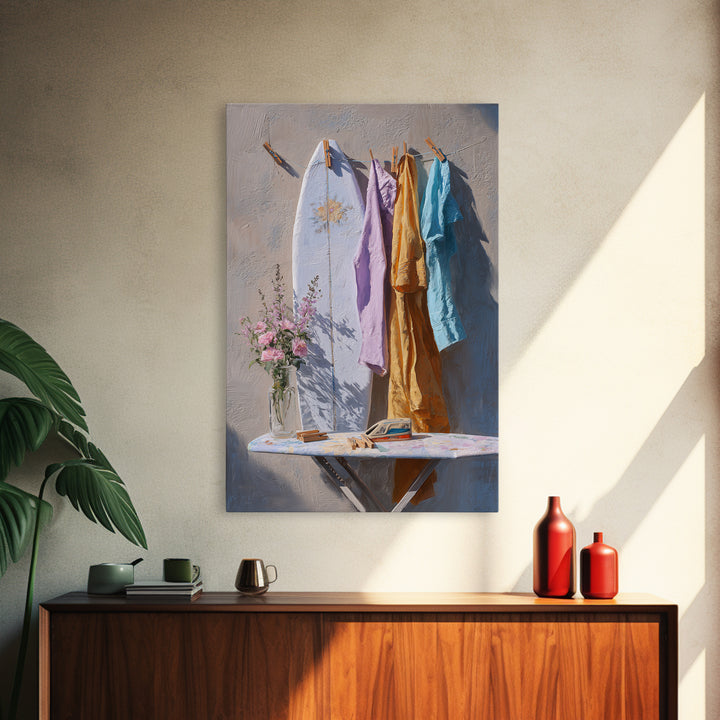 Ironing Board Still Life Framed Canvas Print, Laundry Room Art, Custom Wall Art, Living Room Decor, Watercolor Art, Clean, LRA-2x3-8