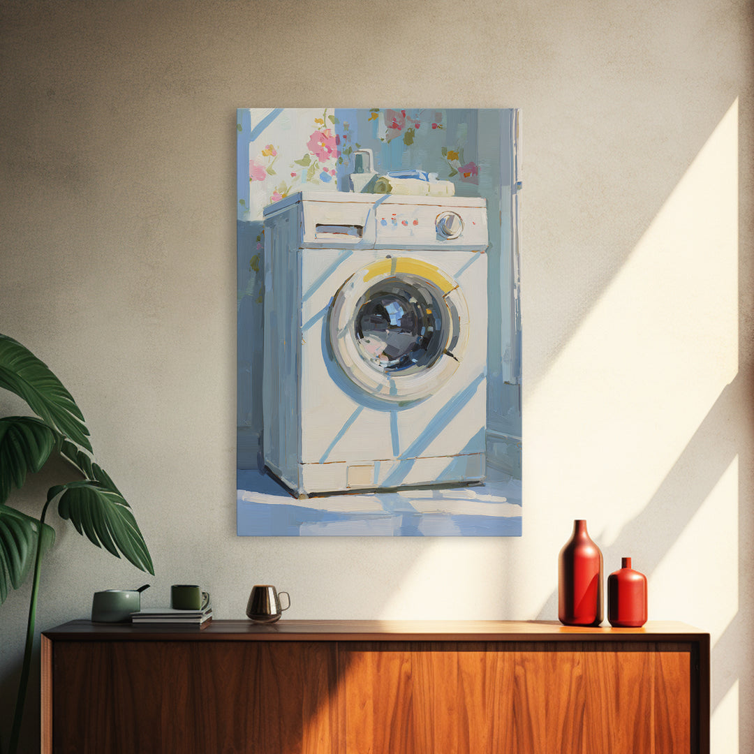 Washing Machine Icon Graphic Without Text Framed Canvas Print, Laundry Room Art, Artwork, Living Room Decor, Fine Art, Clean, LRA-2x3-90