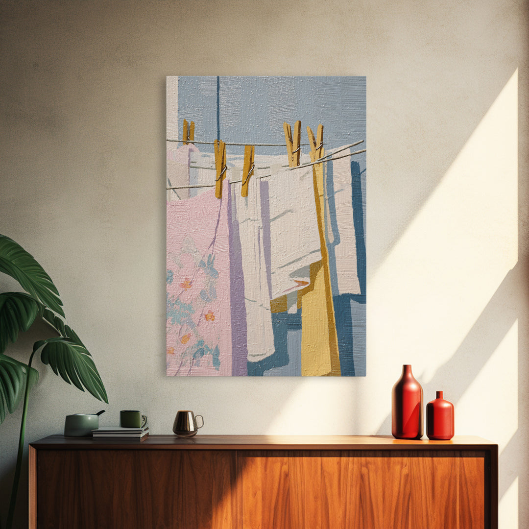 Simple Line Drawing of Hanging Laundry Canvas Print, Laundry Room Art, New Home Gift, Living Room Decor, Abstract Art, Clean, LRA-2x3-96
