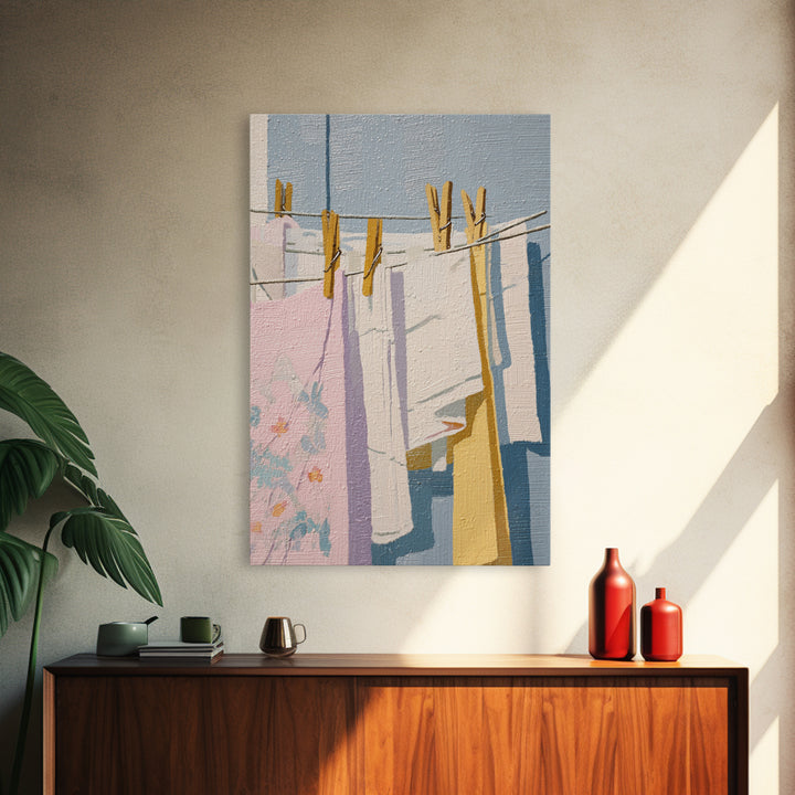 Simple Line Drawing of Hanging Laundry Canvas Print, Laundry Room Art, New Home Gift, Living Room Decor, Abstract Art, Clean, LRA-2x3-96
