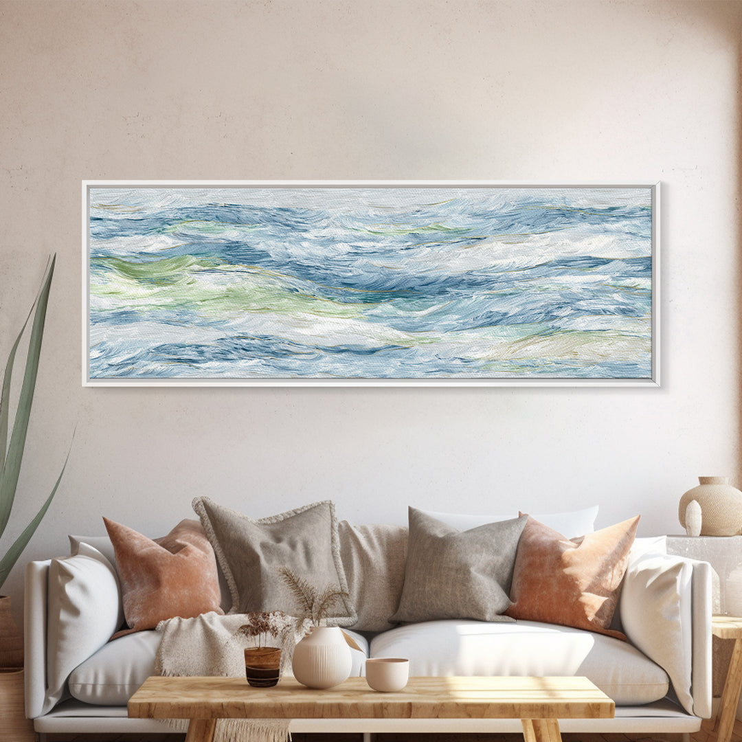 Clean Blue Water Ripple Abstraction Framed Canvas Print, Laundry Room Art, Wall Decor, Living Room Decor, Abstract Art, Clean, LRA-3x1-10