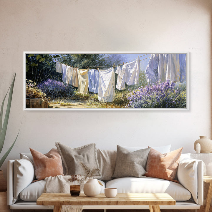 Fresh Air Meadow Landscape for Clean Mood Framed Canvas Print, Laundry Room Art, Apartment Wall Art, Living Room Decor, Clean, LRA-3x1-15