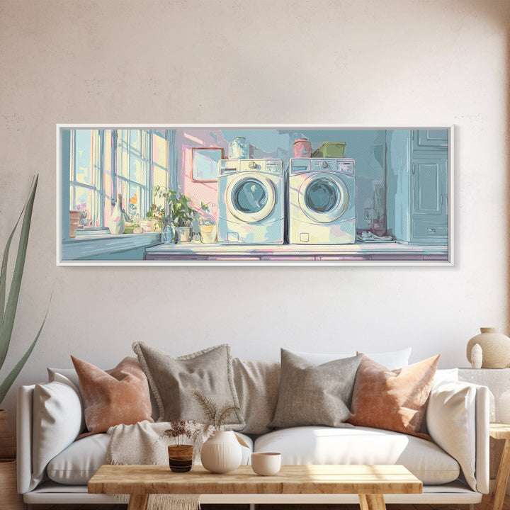 Washing Machine Icon Graphic Without Text Framed Canvas Print, Laundry Room Art, Oil Painting, Living Room Decor, Clean, LRA-3x1-2