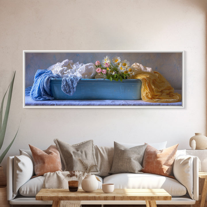 Blue Laundry Basket Canvas Print, Laundry Room Art, Laundry Room Decor, Living Room Decor, Fine Art, Clean, Gallery Decor, LRA-3x1-21