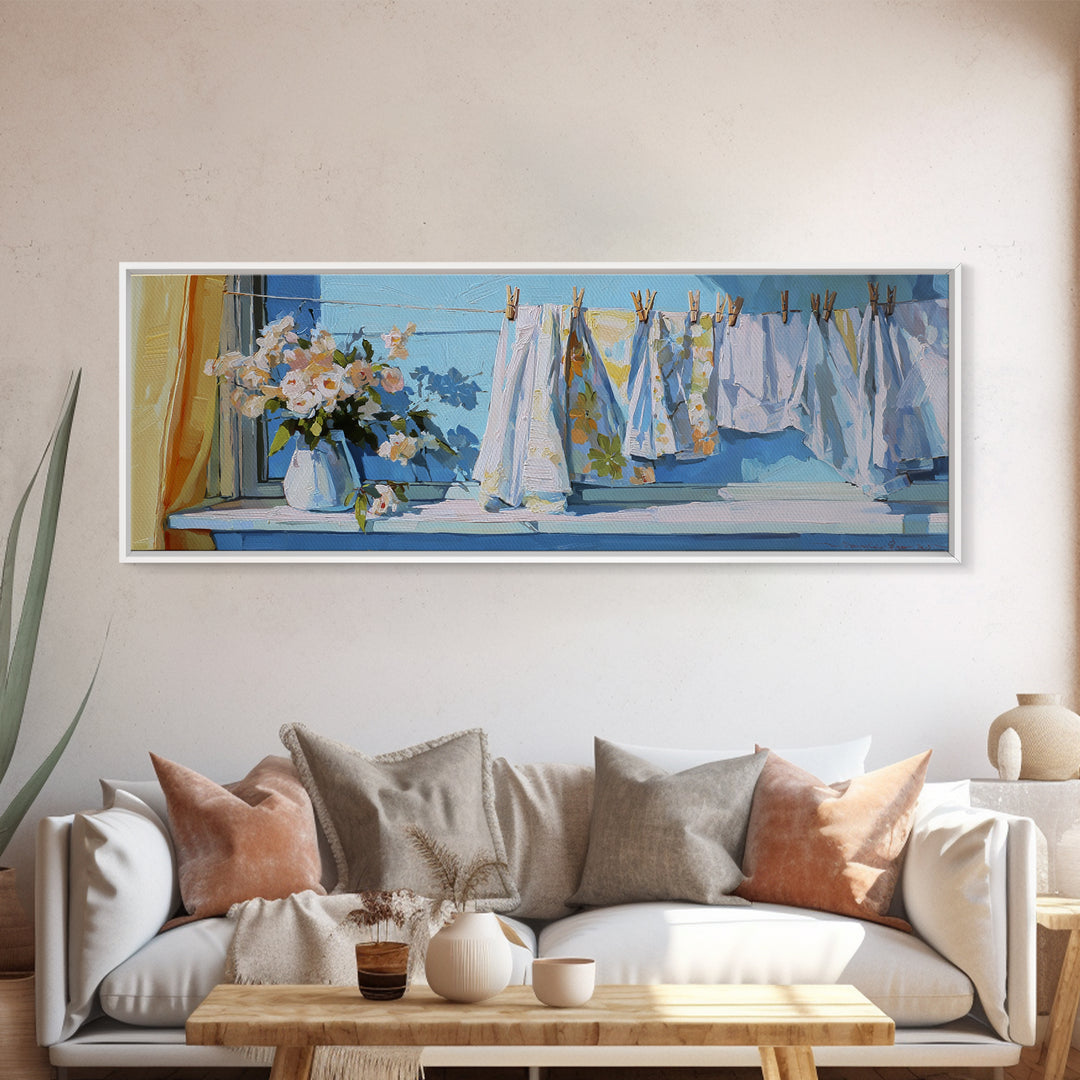 Clothespin Bouquet in Folk Art Style Canvas Print, Laundry Room Art, Funny Poster, Living Room Decor, Fine Art, Clean, LRA-3x1-36