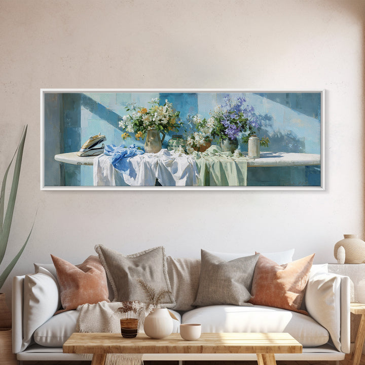 Ironing Board Still Life Canvas Print, Laundry Room Art, Gallery Decor, Living Room Decor, Oil Painting, Clean, LRA-3x1-40