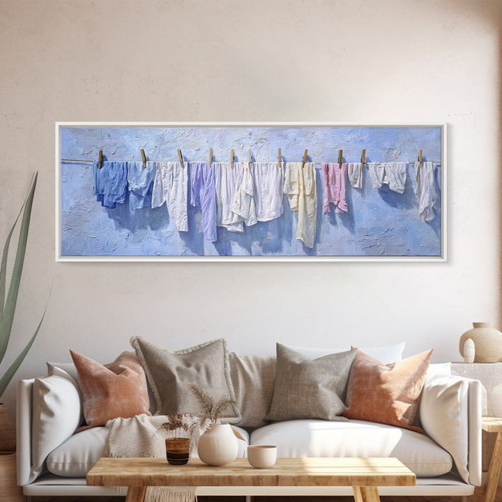 Linen Texture Abstract Framed Canvas Print, Laundry Room Art, Room Decor, Living Room Decor, Fine Art, Clean, Digital Print, LRA-3x1-52