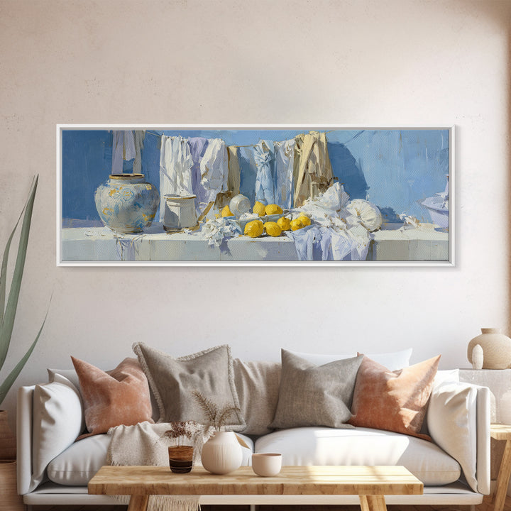 Lemon and Clean Linen Still Life Canvas Print, Laundry Room Art, Room Decor, Living Room Decor, Abstract Art, Clean, LRA-3x1-91