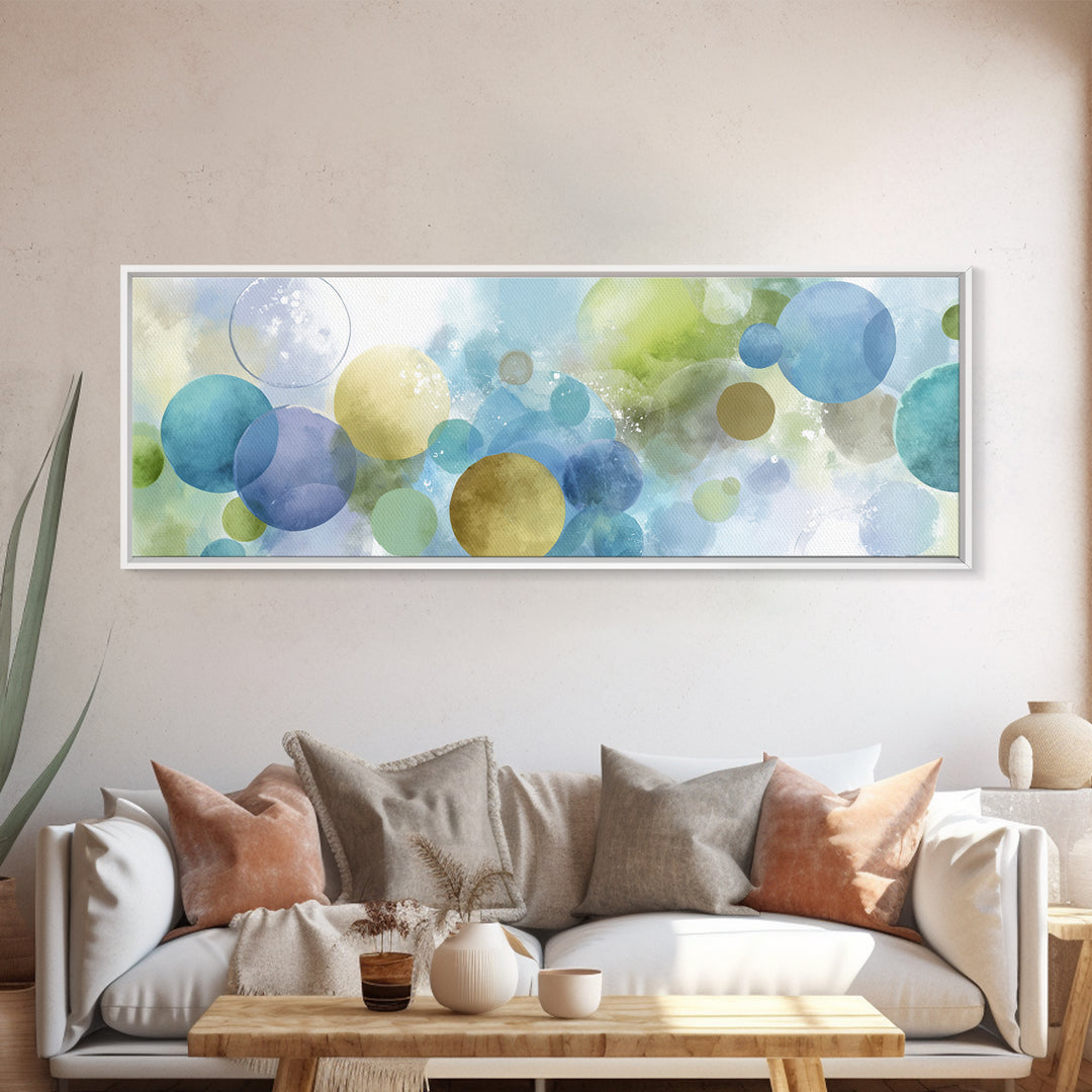 Soap Bubbles Rendered as Playful Abstract Circles Canvas Print, Laundry Room Art, Farmhouse Wall Decor, Living Room Decor, LRA-3x1-94